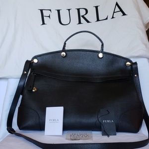 Authentic FURLA Nikole Leather Satchel Onyx Size L